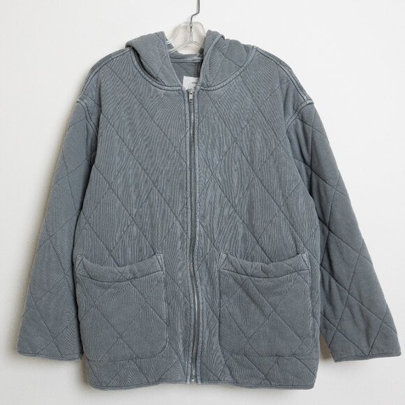 Urban Outfitters Freja Quilted Hooded Jacket Gray Winter Oversized Small - Picture 2 of 14
